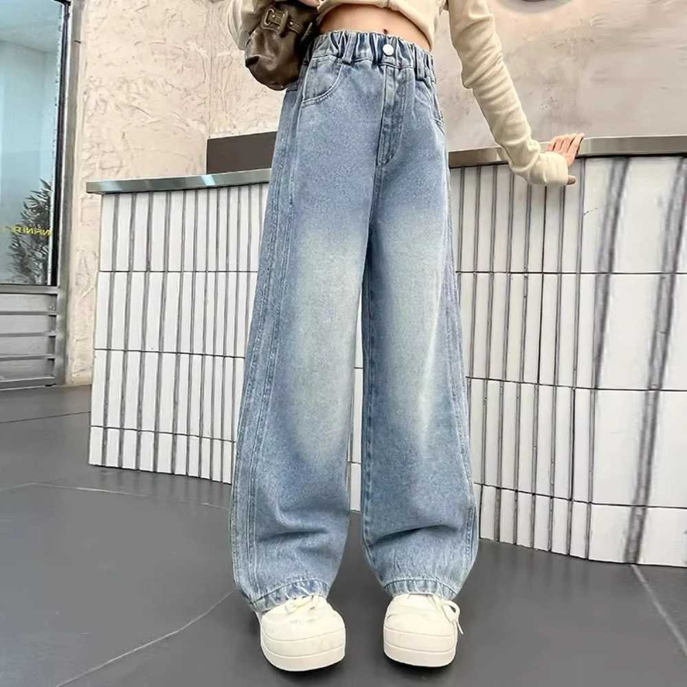 Korean Spring Style Trendy School Girls Retro Jeans Loose Legs Childrens Outdoor Pants Cotton Soft Touch Childrens Cowboy TrousersT2502320