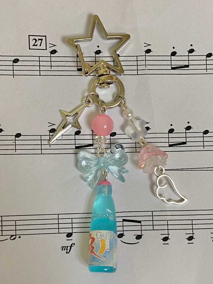 aesthetic y2k beaded pink teal japanese ramune soda star keychainXJ250319