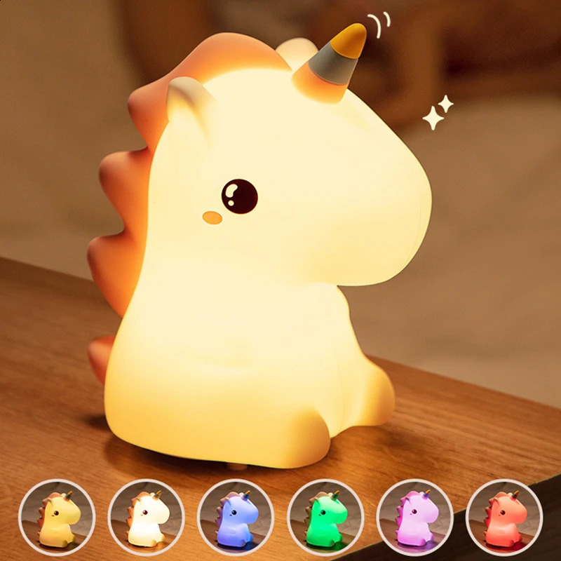 unicorn Cute Silicone LED Night Light For Kids children USB Rechargeable Cartoon Animal bedroom decor Touch Night Lamp for gifts 250319