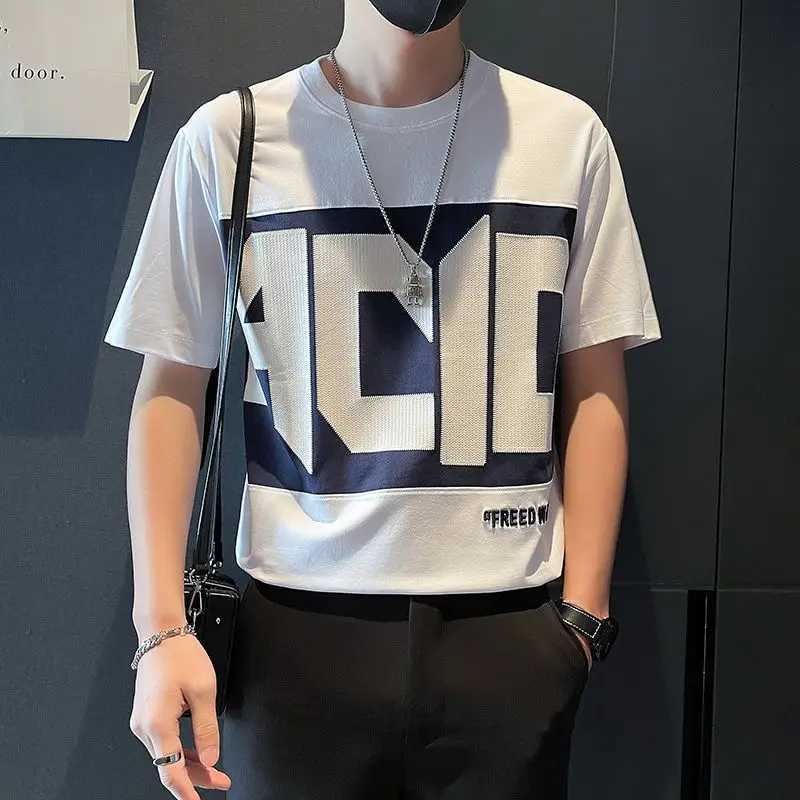 Fashion printed short sleeved O-neck letter T-shirt for mens 2023 summer new item oversized casual zipper Korean T-shirtT250319