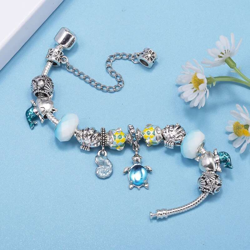 Summer Hot Sale Brand Charm Bracelets Fits DIY Dolphin Fish Beads Bracelet Bangles For Women Men Bijoux Pulseras Jewelry Gift