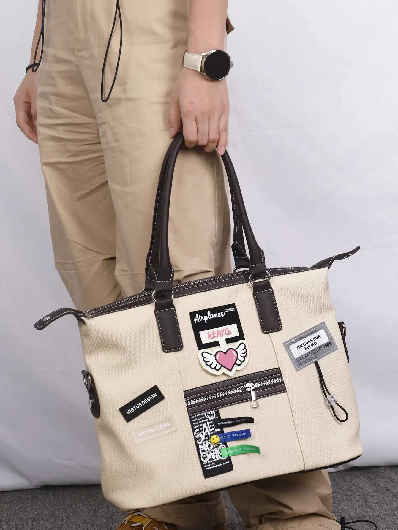Womens bag retro creative label casual canvas cross body travel bag trend large capacity travel bag Y250319