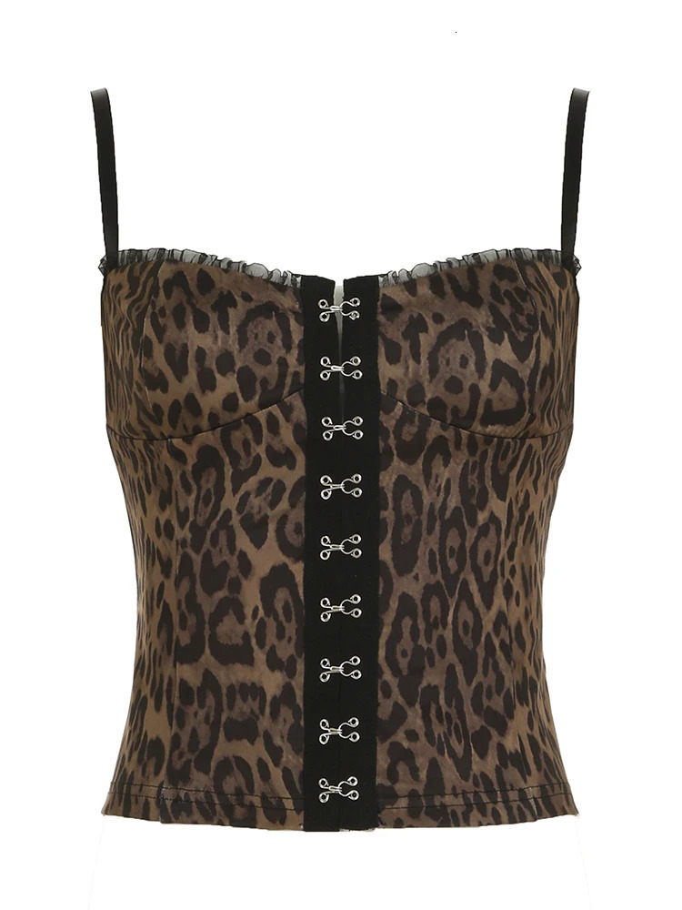 Rockmore Leopard Tiger Stripe Print Womens Camisoles Summer Spaghetti Straps Buttons Cupped Corset Coquette Slim Fit Tank Tops 250320