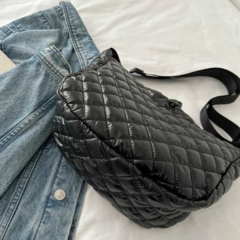 Space Cotton Shoulder Bag Fashion Hobo Crossbody Bags Lattice Pattern All-match Large Capacity Handbags for Women Commuting Y250319