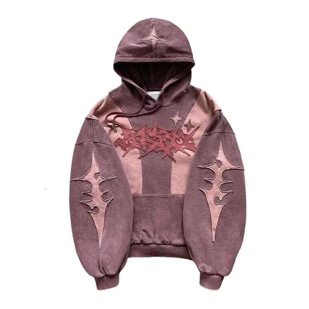 Men's and women's spliced hoodie, Harajuku trend, Y2K, Gothic, celebrity fashion, old sportswear, winter streetwear, men's clothing