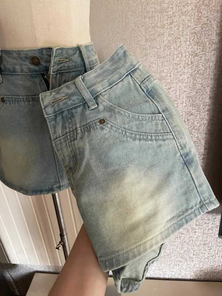 Mini denim ski bag Hip Waist Slim Summer A-line Zippers Washed Distressed Hot Girls Korean Fashion Street Clothing DailyXJ250320