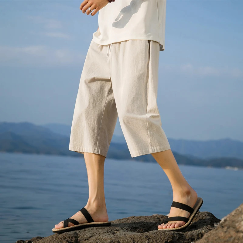 Summer Cotton Linen Short Pants Solid Color Lightweight Shorts Large Jogging Beach Shorts for Men Loose Sweatpants 250320