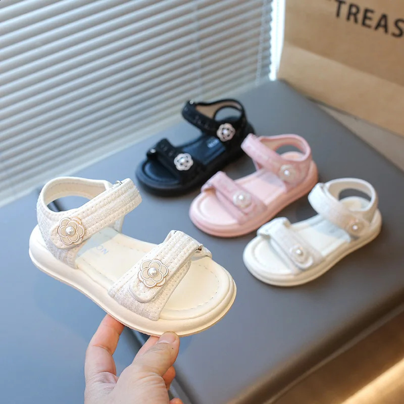 Childrens Sports Sandals 2025 Summer Girls Casual Beach Shoes Fashion Flower Soft Soled Baby Sandals 3-12 Years Old 250319