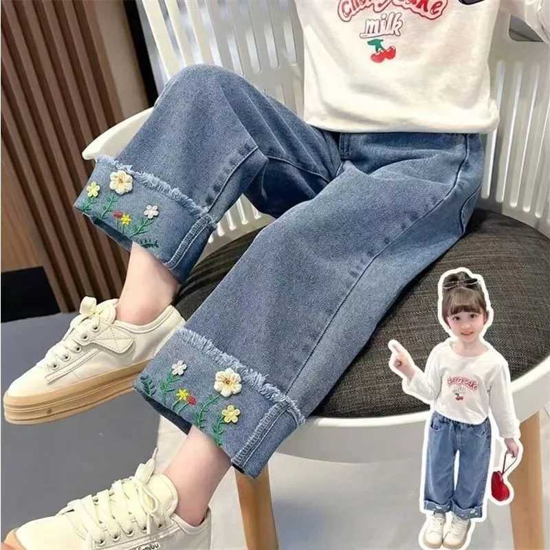 Girls Jeans 2025 Spring and Autumn Korean Edition Childrens Fashion Loose Foreign Style Straight Leg PantsT2502320