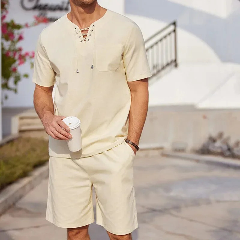 Mens Sets Street Printing T-shirt Trendy Summer Short-sleeved Casual Fashion Suit Men 250319