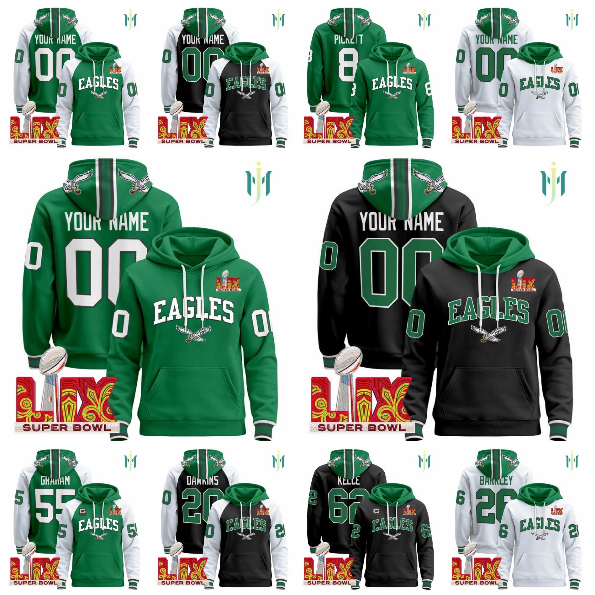 26 Barkley MEN'S FOOTBALL Jersey HOODIE 1 Jalen Hurts Women Men Youth All Stitched 33 Dejean 12 CUNNINGHAM 6 SMITH 62 KELCE 55 GRAHAM