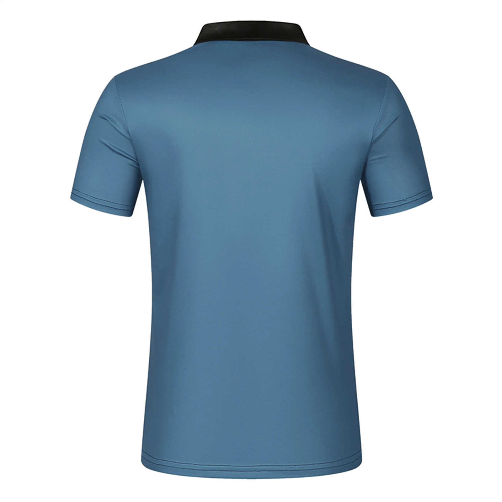 Mens Summer Short Sleeved Half Zip Polo Shirt Fashionable and Casual Business Blue and White Patchwork Color Polo Collar 250319