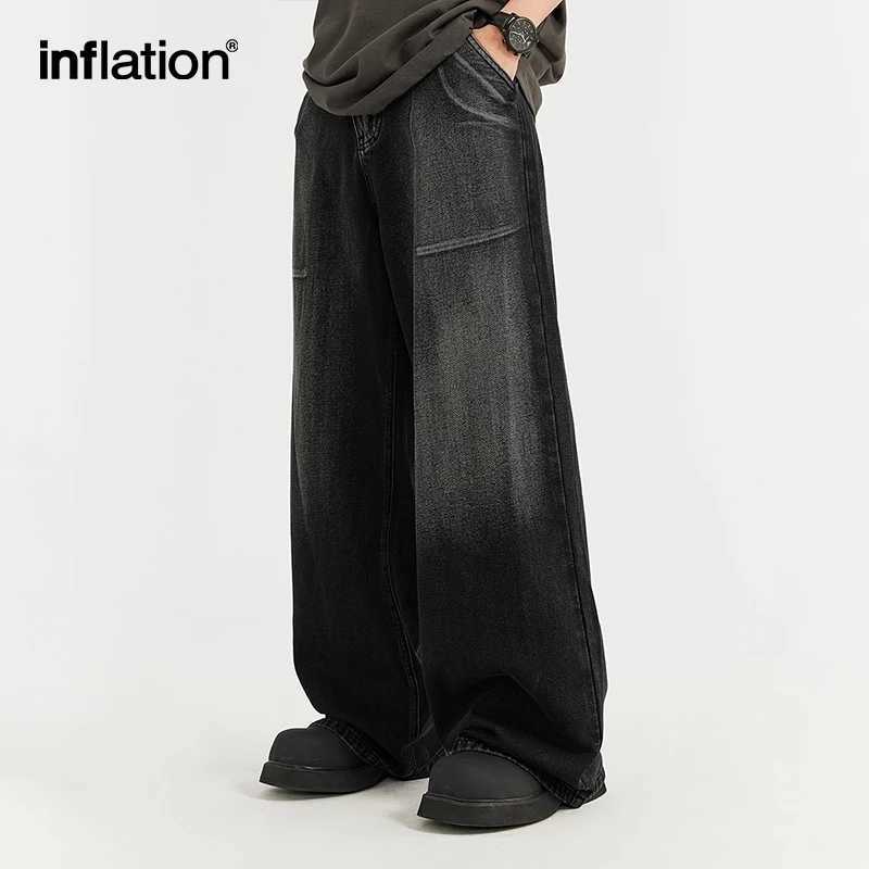 Inflatable mens loose jeans 2024 fashionable street wide leg denim TrouserT250319