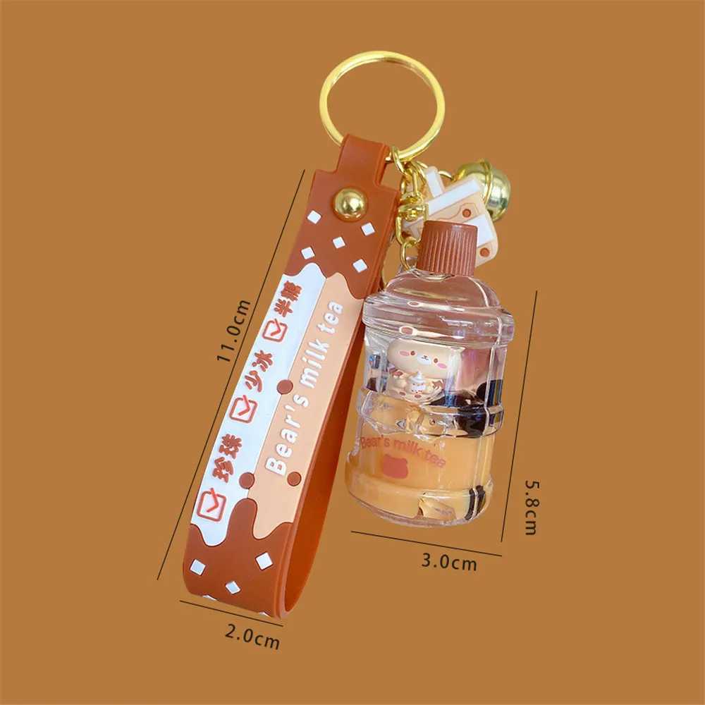 Cute Oil Pearl Milk Tea Bear Floating Liquid Keychain Bag Pendant Cartoon Cup Beverage Bottle Keychain Girl Keychain Gift 2023XJ250319