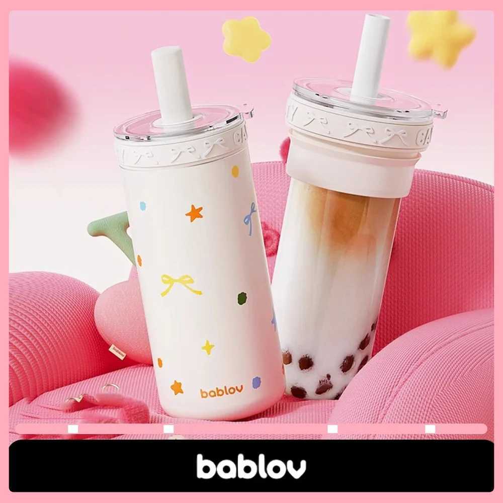 Bablov Straw integrated water cup insulation portable 550ml stainless steel lined container cup outdoor girl gift Y250319