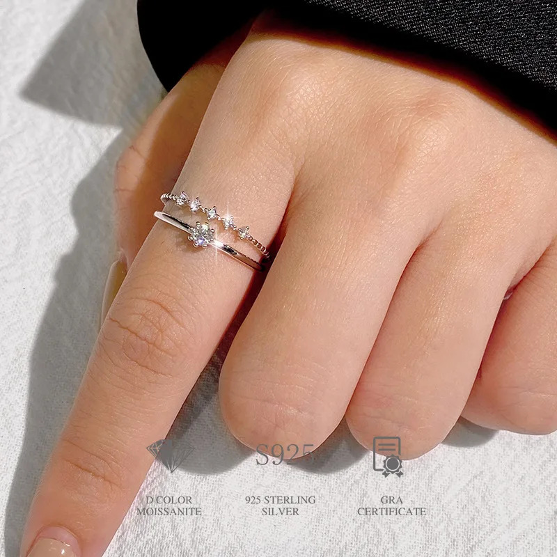 FEOBUR 3mm Moissanite Diamond Ring Set for Women 925 Sterling Silver Plated Platinum Brilliant Stacking Rings Jewelry Girl Gift