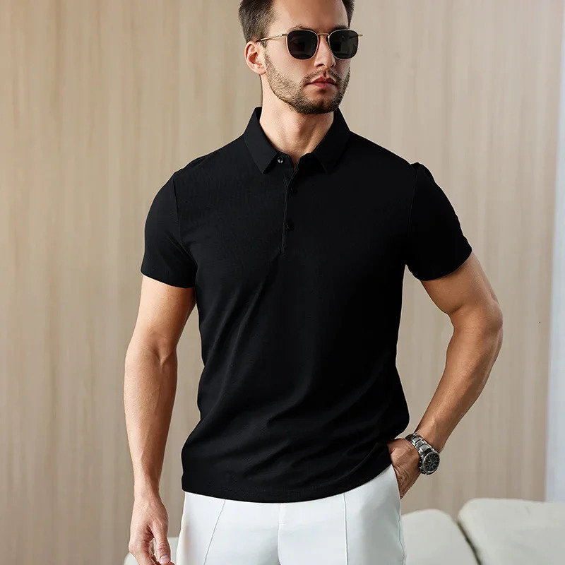 Mens Business Casual Short Sleeved Shirt Solid Color Polo Shirt Fashionable Breathable Comfortable Versatile Top 250320