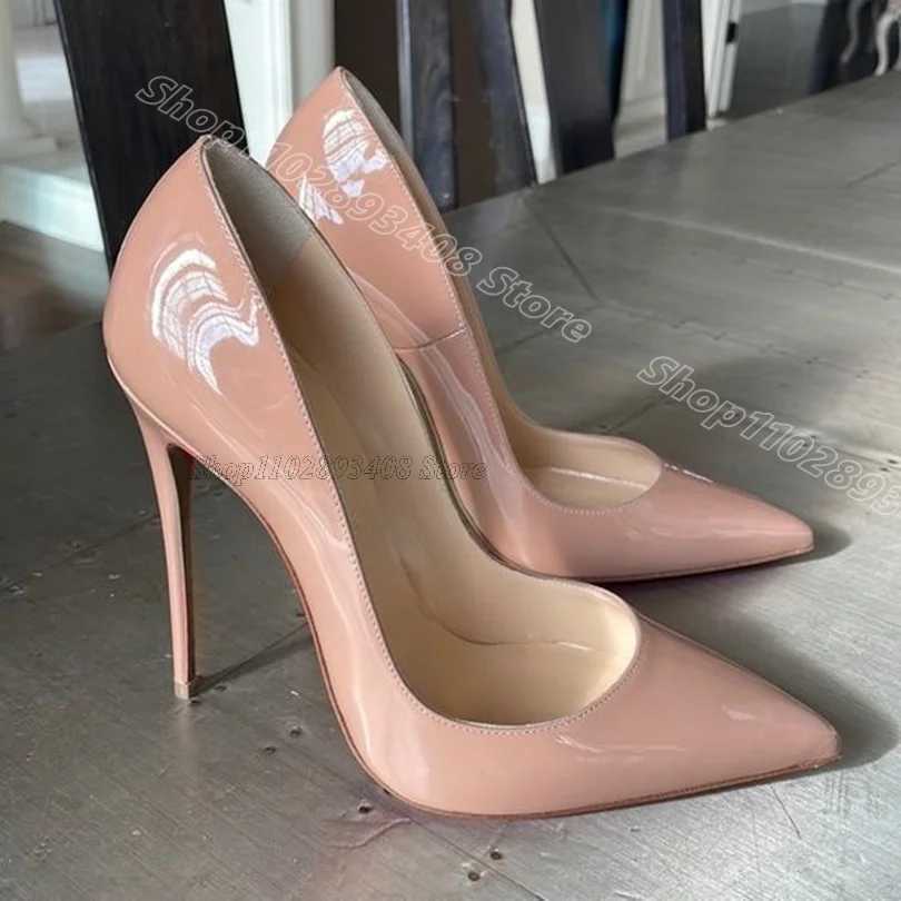 Apricot Patent Leather Stiletto Pumps Pointed Toe Solid British Style Slip Dress Party Wen Sexy Shoes For Women Y250319