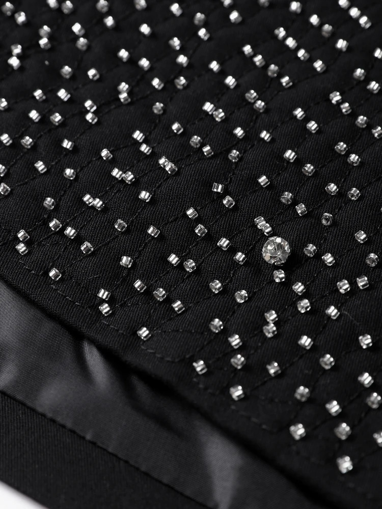 Elegant Rhinestone Jacket Sets Women Shinny Black Lapel Long Sleeve Button Jackets Mini High Waist Shorts Fashion Party Outwear 250318