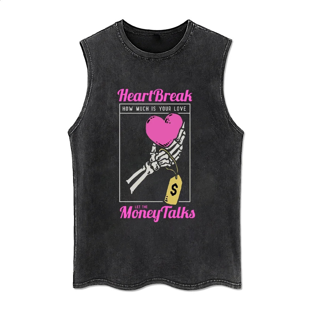 Summer Tank Top Washed Retro Tank Tops Casual Vintage Tshirt Streetwear Sleeveless Tops Men Women Cotton T-shirt Y2k T Shirt 250318