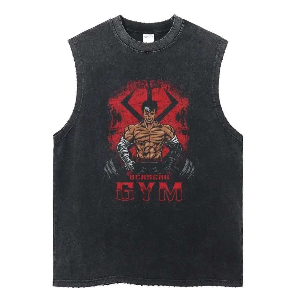 Berserk Anime Men's Retro Cotton Fiber Printed T-shirt, Glasummer, Wash In, New, 2024