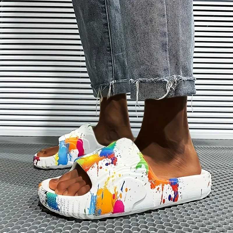 Size 35-46 mens slider shoes couple beach shoes bathroom flat outdoor beach slider thick sole creative casual shoes Y250320