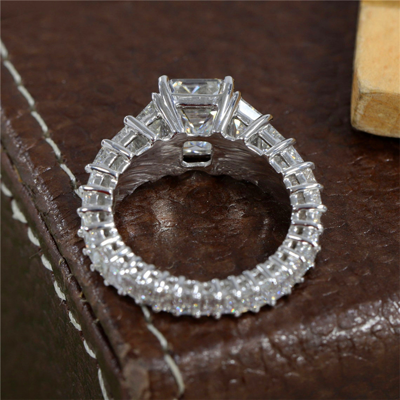 Jewelry 3.0 Carat Emerald Cut Lab Diamond IGI Certificate Full Band Baguette Emerald Luxuery Engagement Ring Solid 14K 18K Platinum Wedding Ring