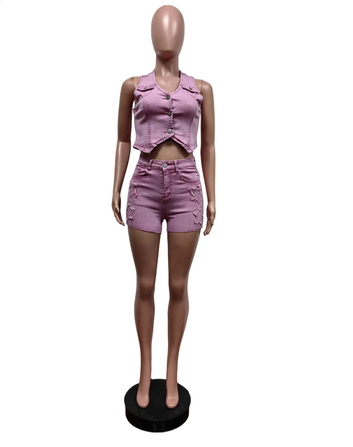 CM.YAYA Denim Womens Set sleeveless vests Jacket Shorts Jeans Suit Street Cargo Tracksuit Two Piece Set Fitness Outfits 250319