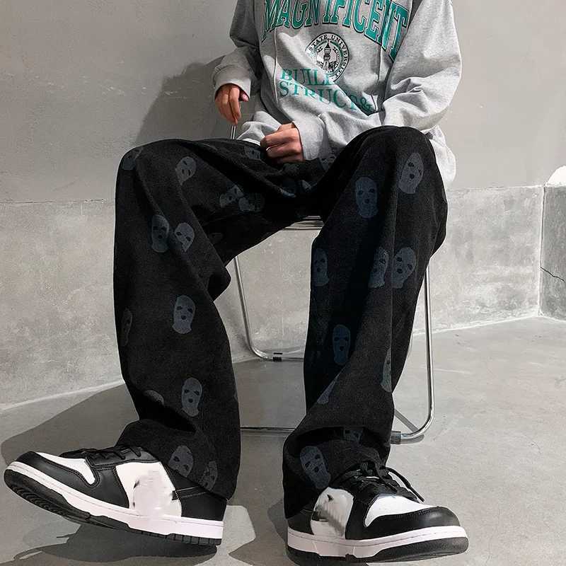 Baggy Corduroy Men Wide Pants Spring Fashion Design Print Trousers Hiphop Straight Sweatpants Oversized Bottoms Man Y2k ClothesT250319
