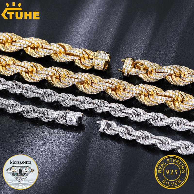High Quality Rope Chain Man Moissanite Necklace S925 Silver For Mens Hip Hop Jewelry