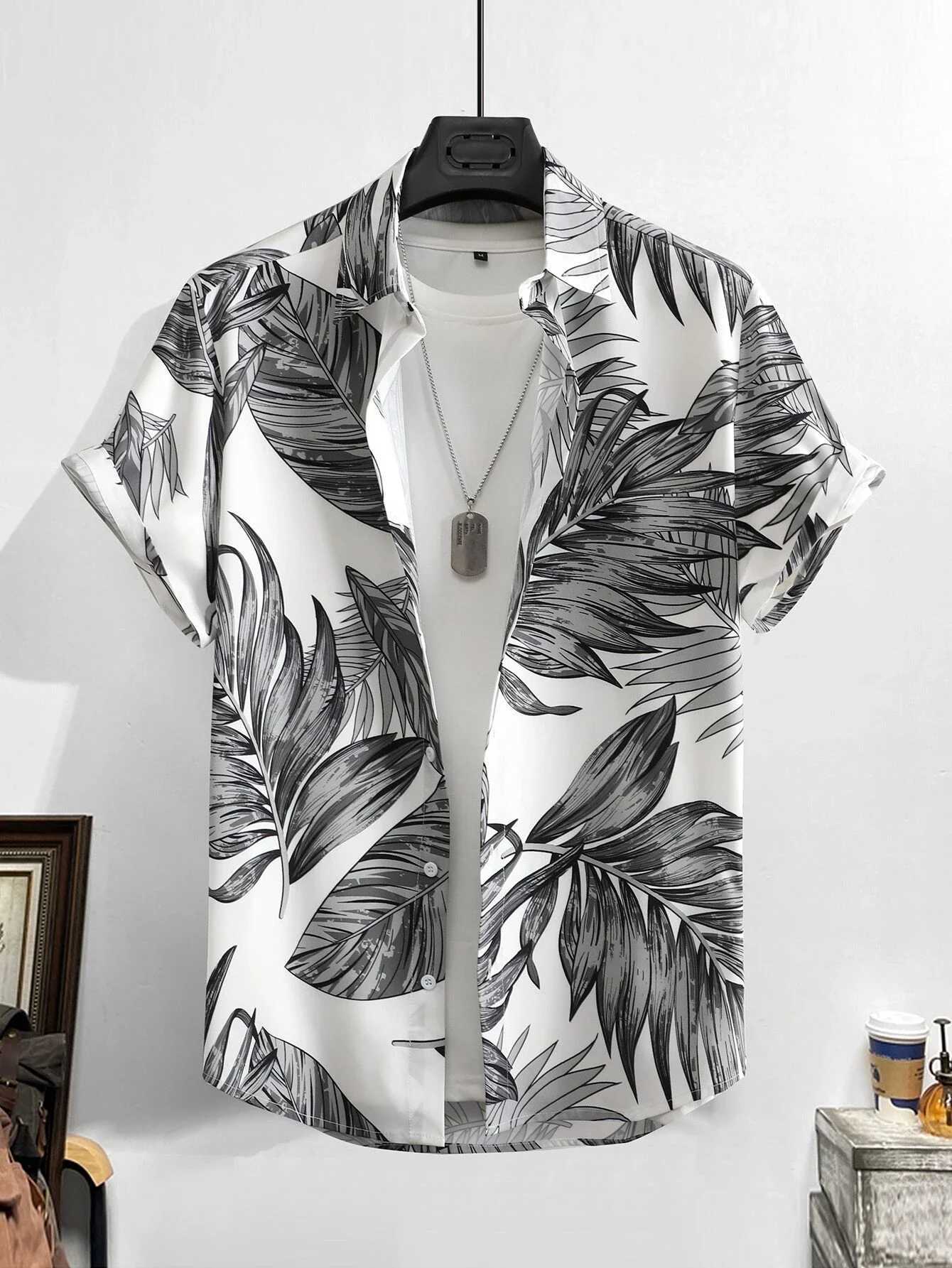 Leaf Tropical Mens Resort Hawaii 3D Printed Shirt Outdoor Vacation Beach Summer Lawn Short Sleeve Spandex Hawaiian Shirt M250320