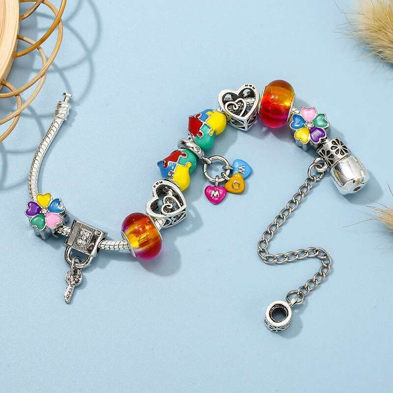 Colorful MOM Dangles Charm Bracelets With Vintage Silver Color Crown Beads Bracelet Couples Jewelry Gift For Women Mother