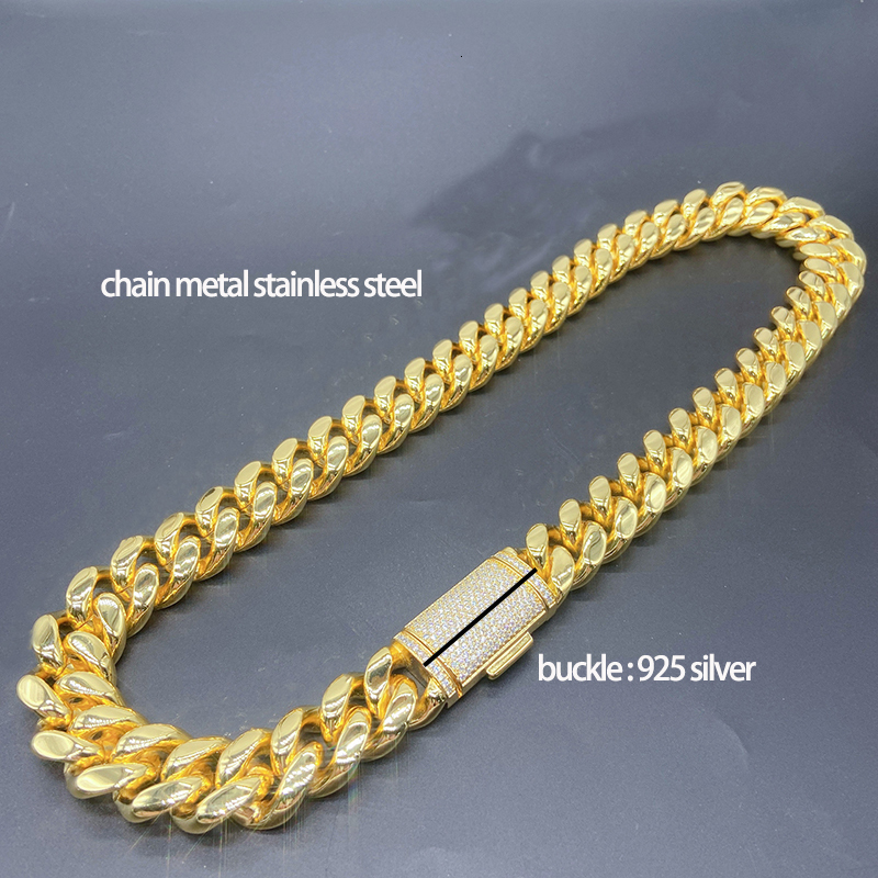 Custom12-14mm Stainless Steel Men Moissanite Cuban Necklace 925 Silver Buckle Miami Iced Lab Diamond Link Chain Necklaces