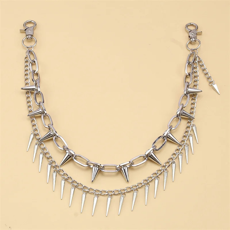 2 Styles Layered Punk Chain On The Jeans Pants Women Spike Keychains for Men Hip Hop Cool Versatile Mens Waist Chain Ornaments 250320