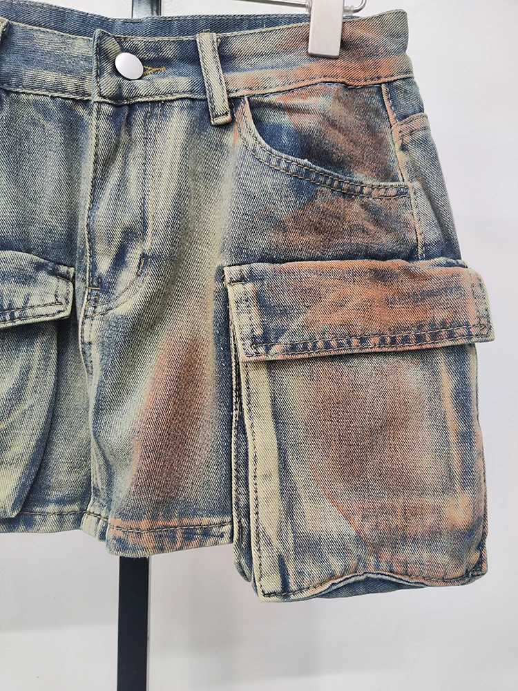 DEAT Womens Denim Skiing Co. Ltd. Pocket Patch Work Washing Strap Goods A-line Mini Skiing 2025 Spring New Style 29L3411XJ250320
