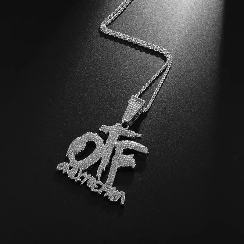 High Quality Hip Hop Shiny Ice Crystal otf Letter Pendant Necklace for Men and Women Fashion Rock Party Jewelry Gift 250320