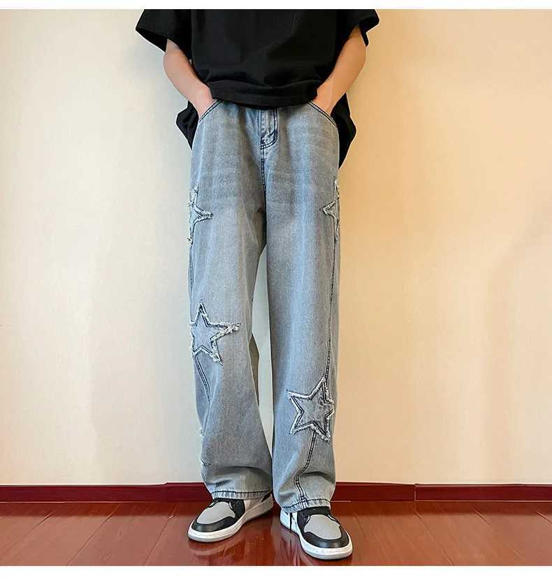 Y2k pants mens jeans mens jeans streetwear mens loose leg jeans denim shorts pockets mens clothing glitter goodsT250319