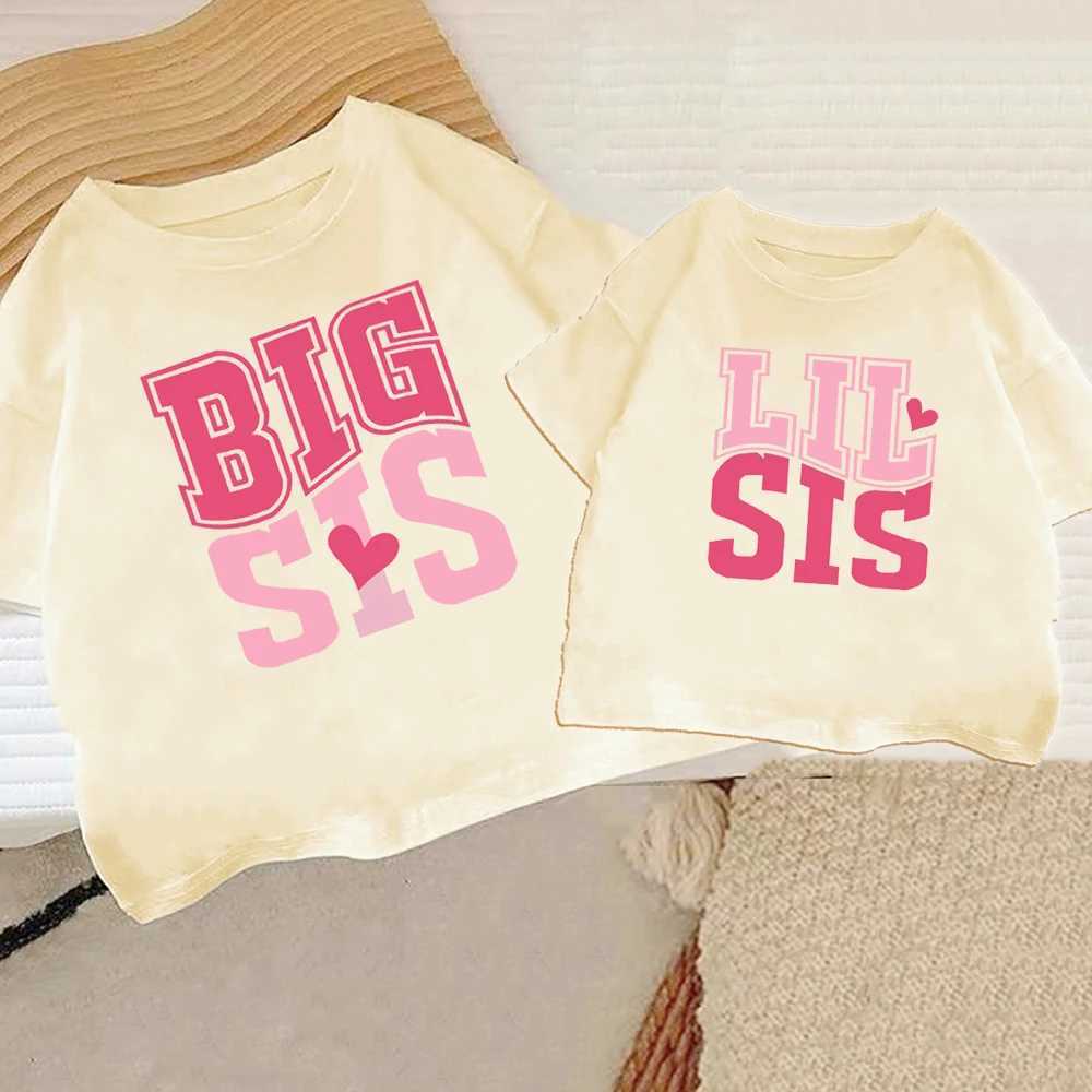 BIG SIS/LIL SIS Printed Vintage Childrens T-shirt Short Sleeve Round Neck Casual T-shirt sisters Vintage Family Matching SetT250320