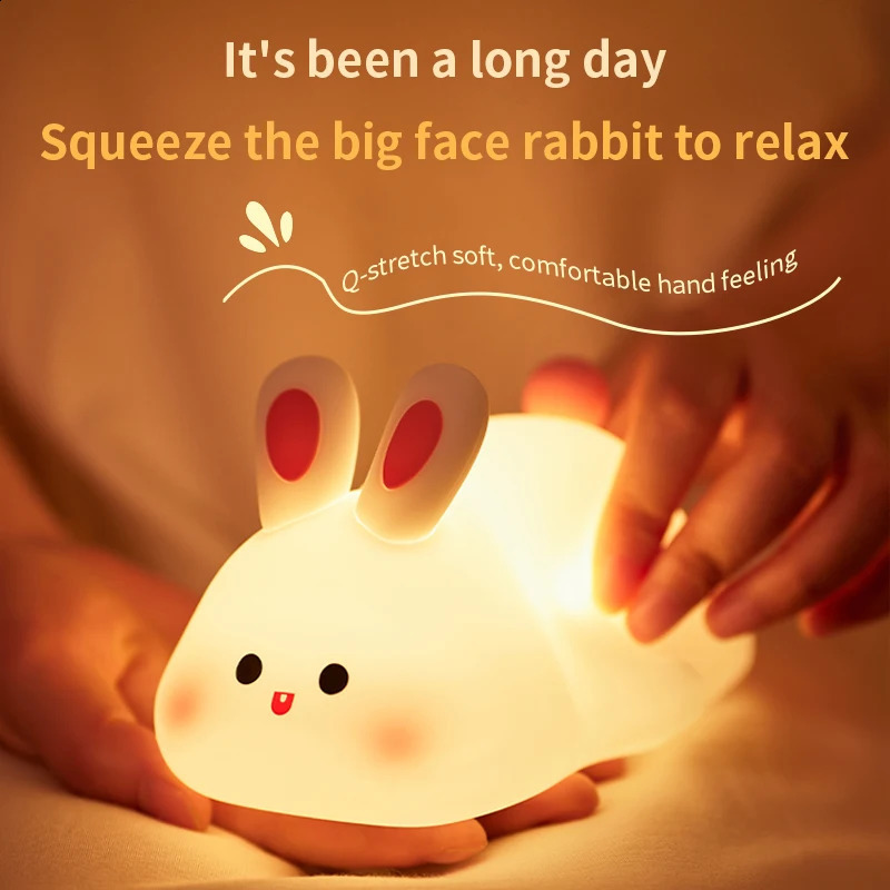 1pc Cute Rabbit-shaped USB Rechargeable Silicone Night Light for Bedroom - Eye Protection Sleep Bedside Lamp Desk Lighting 250319