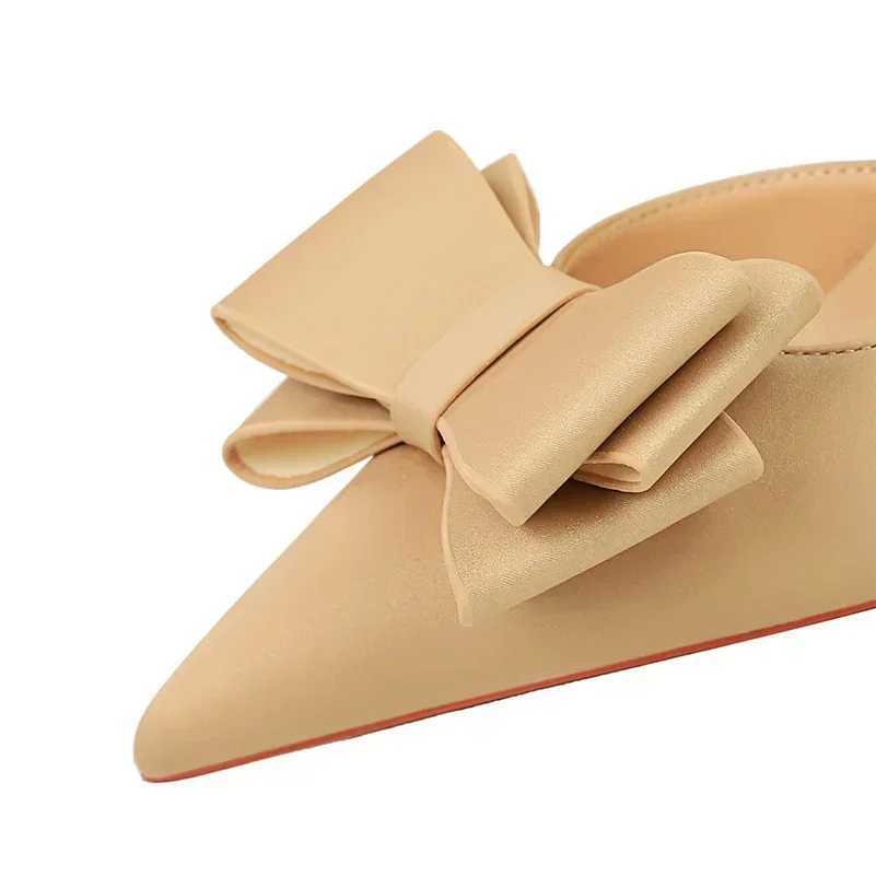 2024 temperature 10.5cm high H sweet Korean side hollow pump womens party purple green Kai bow knot H Pr silk satin shoes Y250319
