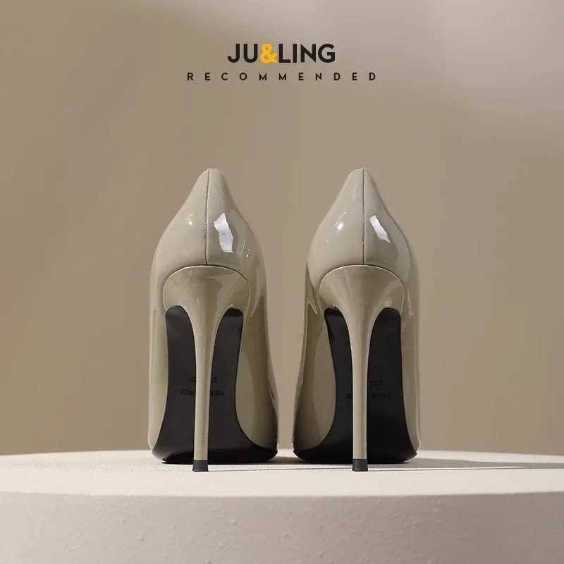 Pointed toe High H Wens new gray temperature with fine heels professional stain patent leather pump Y250319
