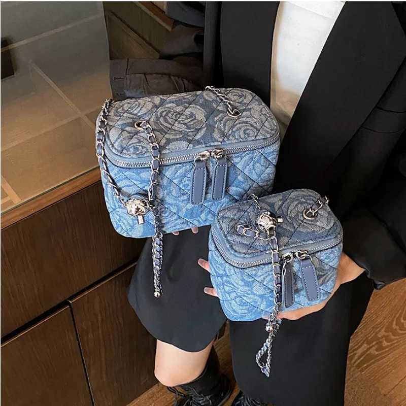 New Fashion Flora Demin Box Shaped Adjustable Chain Ten Font Square Bag Womens Shoulder Bag Y250319