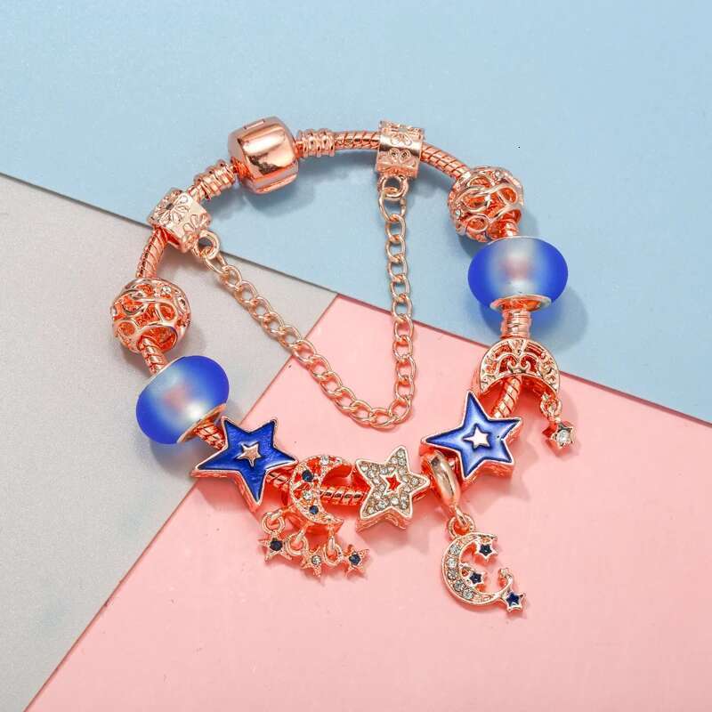 Original Charm Bracelet For Women Blue Crystal Star Beads Pendant DIY Snake Chain High Quality Jewelry Dropshipping