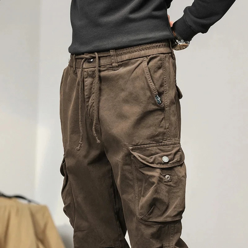 casual pants mens cotton stretch Korean goods Trouser thick wool warm fashion trend runner brown Y2K streetwear 250319