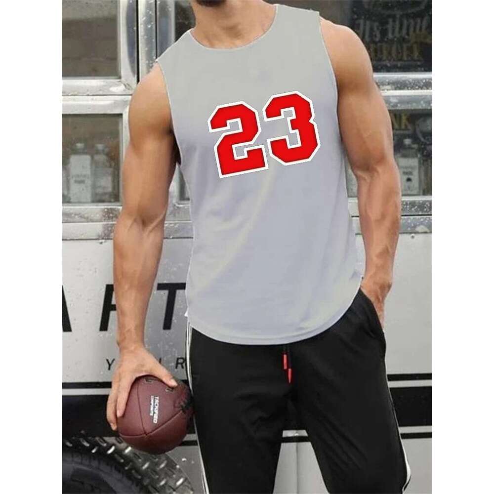 Men's sleeveless vest, 23 print, fitness, fashion, high quality, short sleeved, loose, sports, breathable top
