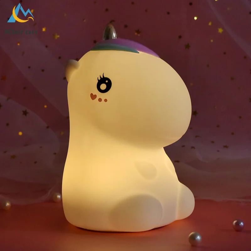 Touch Sensor Unicorn LED Night Lights USB Rechargeable Cartoon Night Lamp Silicone Children Kids Baby Gift Bedroom Bedside Lamp 250319