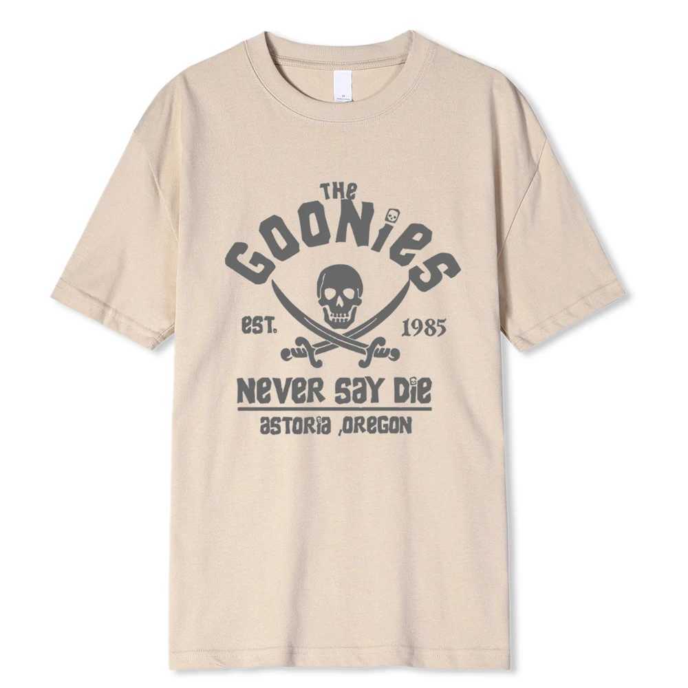 Mens Goonies never say die T-shirt cotton clothing fun short sleeves crew neck T-shirt adult T-shirt oversized breathable T-shirtT250319