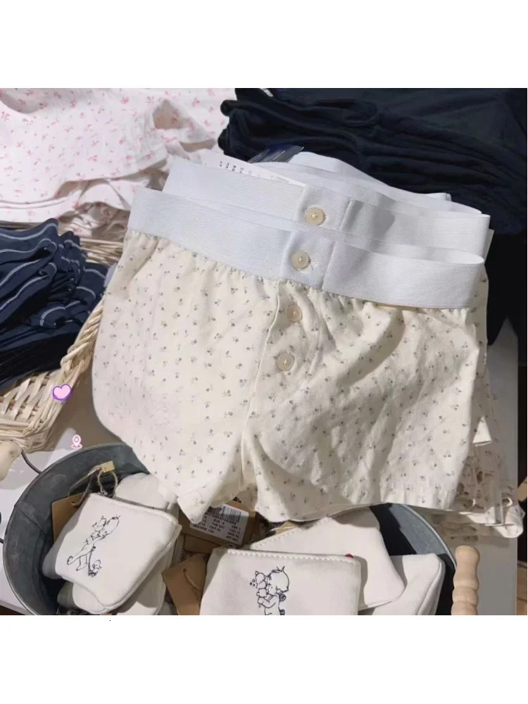Casual Women Soft Cotton Front Buttons Shorts Summer Vintage Low Waist Female Chic Bottoms 250320