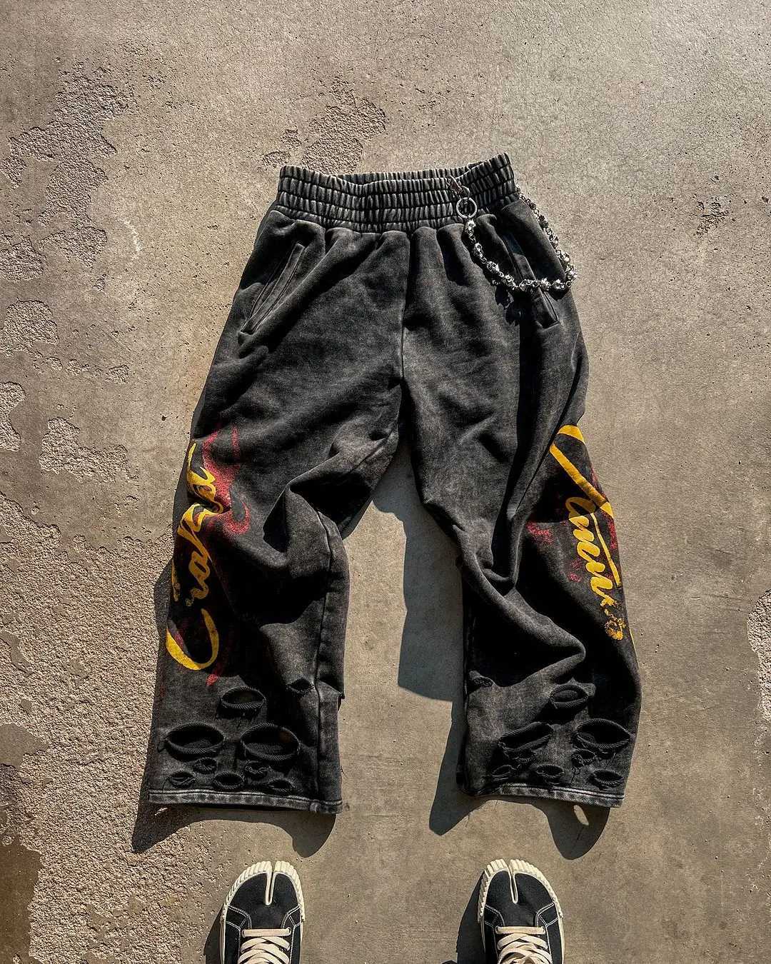 High Street Hip Hop New Black Denim Pants Y2k Goth Harajuku Men Clothing Ripped Baggy Jeans Casual Wide Leg Trousers StreetwearT250319