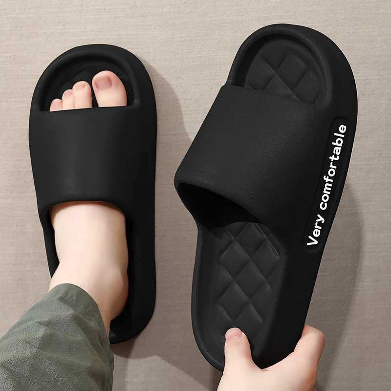 Summer Letter Print Wen Slippers Thick Flat Outdoors Beach Slides For Men Bath Sandals Couple Ladies Shoes Y250320